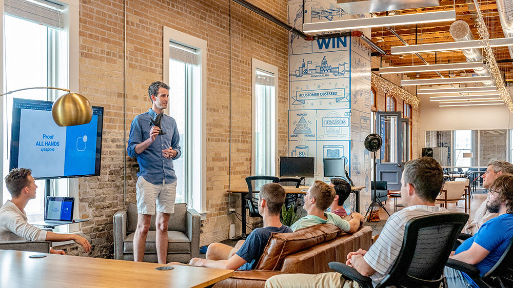 Team collaborating in a bright Calgary workspace